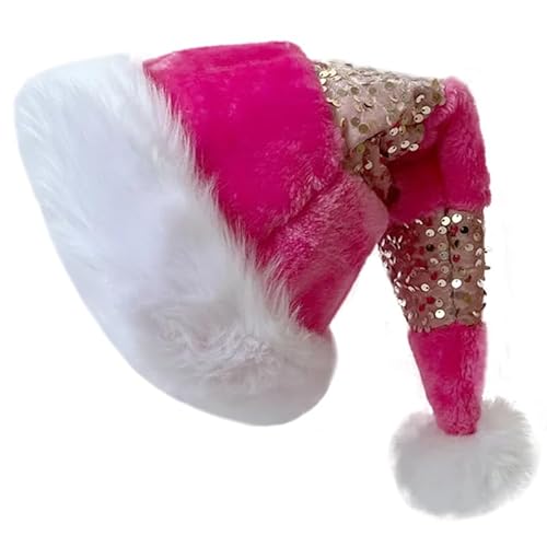 KFZR Weihnachtsmütze für Erwachsene mit flauschigem Pompon, Weihnachtsparty-Hut für Neujahr, Weihnachten, Festival, 31 x 47 cm (rosa Pailletten) von KFZR