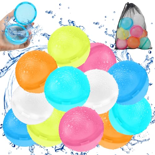 12 Stück Wasserbomben Wiederverwendbar Selbstschließend, Wasserbomben Magnetisch mit 1 Mesh Bag, Eine Sekunde Schnellfüller Wasserballons Set für Wasserspielzeug Pool Spielzeug Strandspielzeug von KGC