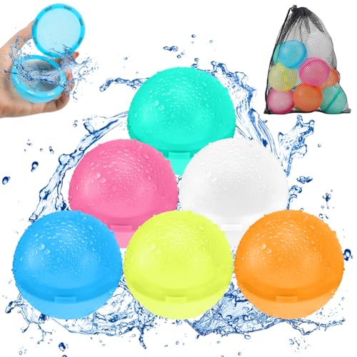 6 Stück Wasserbomben Wiederverwendbar Selbstschließend, Wasserbomben Magnetisch mit 1 Mesh Bag, Eine Sekunde Schnellfüller Wasserballons Set für Wasserspielzeug Pool Spielzeug Strandspielzeug von KGC