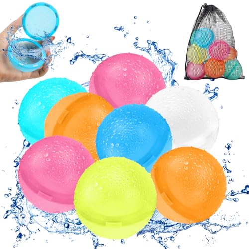 8 Stück Wasserbomben Wiederverwendbar Selbstschließend, Wasserbomben Magnetisch mit 1 Mesh Bag, Eine Sekunde Schnellfüller Wasserballons Set für Wasserspielzeug Pool Spielzeug Strandspielzeug von KGC