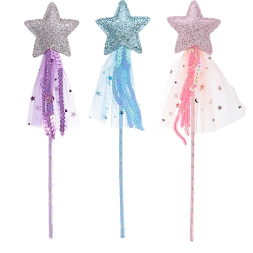 KGDUYC 3 Stück Glitter Star Magic Wand - Fairy Star Magic Sticks Kinderfee Zauberstab Fee Stab Mädchen Pentagramm Fee Zauberstab Zauberstab für Kostüm Requisiten Cosplay Birthday Party Supply von KGDUYC