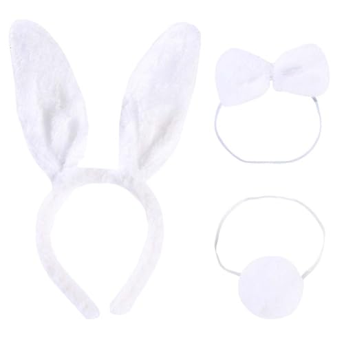 KGDUYC 3pcs Bunny Ohren - Hasenohren Haarreif Set,Hasen Ohren Haarreifen Plüsch Hasenohren Stirnband Haarbänder Fliege Schwanz, Haarreif Ostern Bunny Kostüm Cosplay Karneval Party Kinder von KGDUYC