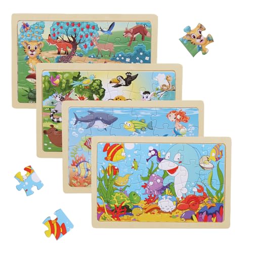 KHDULQ Tiere Puzzle ab 3 4 5 Jahre,4 X 24 Teile Rahmenpuzzle Spielzeug Montessori Vorschule Lehrreiches Spielzeug Holzpuzzle,Geschenke für Kinder für Jungen und Mädchen Puzzle Kinder von KHDULQ