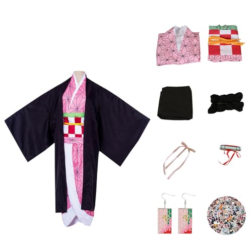 Anime Dämon Kamado Nezuko Cosplay Kostüm Kimono Kleidung Cosplay Outfits Für Halloween Karneval Pretend Play Fancy Dress Mädchen Frauen Cosplay(XXL, Pink) von KHHK