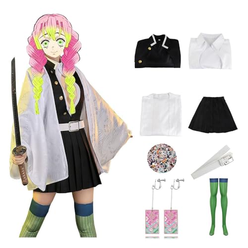 Anime Dämon Kanroji Mitsuri Cosplay Kostüm Kimetsu Kimono Outfit Für Erwachsene Kinder Für Halloween Karneval Party(L, White) von KHHK