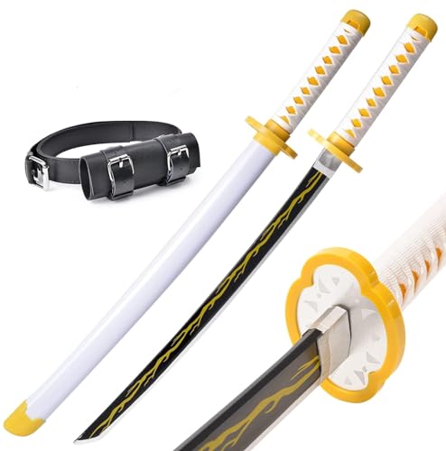 Demon Tanjiro Samurai Schwert,29 Zoll Anime Ninja Katana Cosplay Holzschwert,Für Slayer Lovers Halloween Weihnachten Geburtstag Dekorative Requisiten (Agatsuma Zenitsu) von KHHK