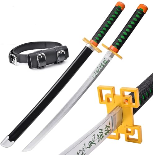 Demon Tanjiro Samurai Schwert,29 Zoll Anime Ninja Katana Cosplay Holzschwert,Für Slayer Lovers Halloween Weihnachten Geburtstag Dekorative Requisiten (Tomioka Giyuu) von KHHK