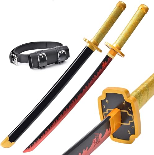 Demon Tanjiro Samurai Schwert,29 Zoll Anime Ninja Katana Cosplay Holzschwert,Für Slayer Lovers Halloween Weihnachten Geburtstag Dekorative Requisiten (Tsugikuni Yoriichi) von KHHK