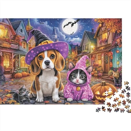 1000-teilige Holzpuzzles Für Erwachsene Halloween Cats and Dogs Puzzle Mit 1000 Teilen, Herausfordernde Puzzles Für Erwachsene 1000pcs (75x50cm) von KHHKJBVCE