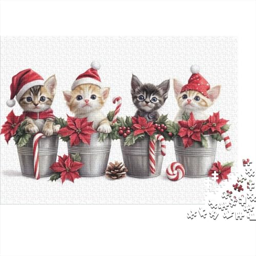 300-teilige Puzzles Für Erwachsene Christmas Kitten Puzzles 300 Teile Stressabbauende Puzzles 300pcs (40x28cm) von KHHKJBVCE