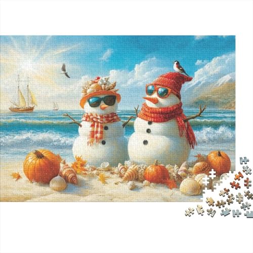 500-teilige Holzpuzzles Für Erwachsene Beach Snowman Puzzles 500 Teile Stressabbauende Puzzles 500pcs (52x38cm) von KHHKJBVCE