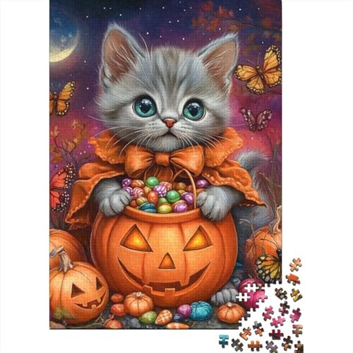 500-teilige Holzpuzzles Für Erwachsene Halloween Cat Puzzle Mit 500 Teilen, Herausfordernde Puzzles Für Erwachsene 500pcs (52x38cm) von KHHKJBVCE