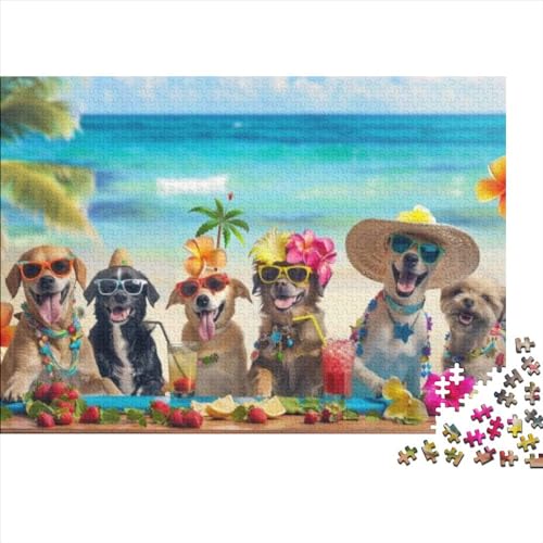 Beach Dogs Holzpuzzle Mit 1000 Teilen, Puzzle Für Erwachsene, Puzzle Mit 1000 Teilen, Puzzle Mit 1000 Teilen, Familienspiel, Puzzle, Geeignet Für Kinder Ab 12 Jahren 1000pcs (75x50cm) von KHHKJBVCE