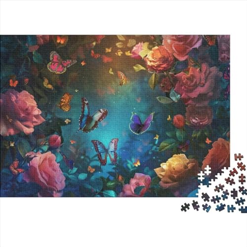 Butterflies and Roses 3D-Puzzles Für Erwachsene Puzzles Für Erwachsene 1000-teiliges Puzzle Holzpuzzles Kinderpuzzle Geeignet Für Kinder Ab 12 Jahren 1000pcs (75x50cm) von KHHKJBVCE