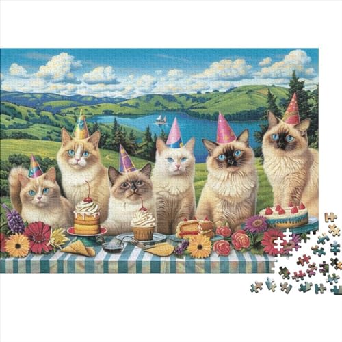 Cat Party 3D-Puzzles Für Erwachsene, Puzzles Für Erwachsene, 300 Teile, Puzzle, 300 Teile, Heimdekoration, Geeignet Für Kinder Ab 12 Jahren 300pcs (40x28cm) von KHHKJBVCE