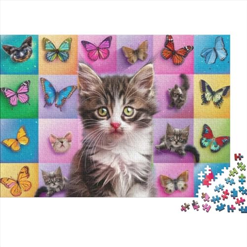 Cats and Butterflies 3D-Puzzles Für Erwachsene, Kunstpuzzle, 300 Teile, Puzzle, 300 Teile, Kinderpuzzle, Geeignet Für Kinder Ab 12 Jahren 300pcs (40x28cm) von KHHKJBVCE