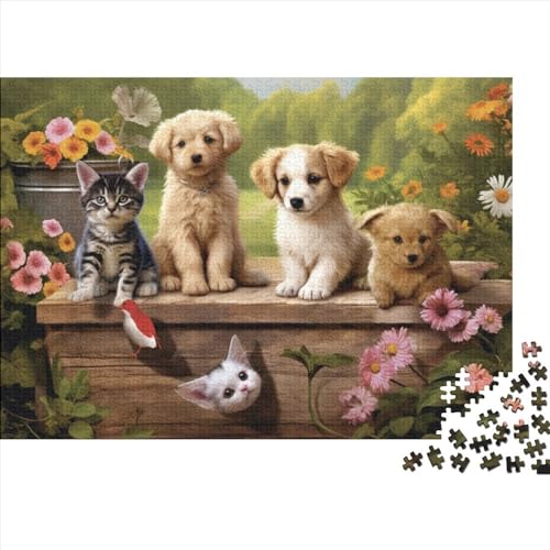 Cats and Dogs Holzpuzzle Mit 1000 Teilen, Puzzles Für Erwachsene, Puzzle Mit 1000 Teilen, Holzpuzzles, Familienstress Abbauen, Geeignet Für Kinder Ab 12 Jahren 500pcs (52x38cm) von KHHKJBVCE