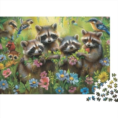 Cute Little Raccoon 500-teiliges Holzpuzzle, Puzzle Für Erwachsene, 500-teiliges Puzzle, 500-teiliges Puzzle, Heimdekoration, Geeignet Für Kinder Ab 12 Jahren 500pcs (52x38cm) von KHHKJBVCE