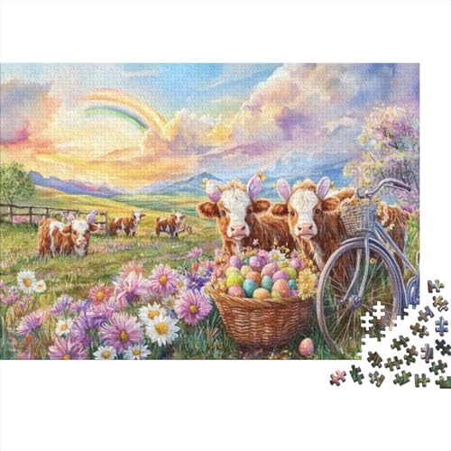 Easter Eggs and Cow Puzzles Für Erwachsene 300 300-teilige Puzzles Anspruchsvolle Puzzles Für Erwachsene 300-teilige Puzzles Für Erwachsene Und Kinder Ab 12 Jahren 300pcs (40x28cm) von KHHKJBVCE