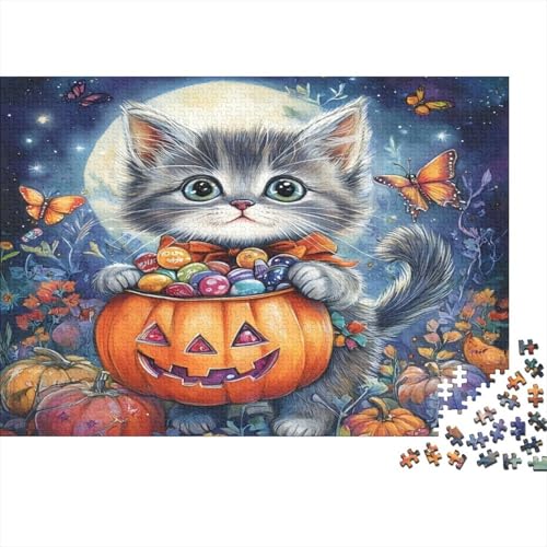 Halloween Cat 1000-teilige Puzzles Für Erwachsene. Puzzles Mit 1000 Teilen. Lernspiele Für Erwachsene. 1000-teilige Puzzles Für Erwachsene. Spielzeug Und Spiele 1000pcs (75x50cm) von KHHKJBVCE