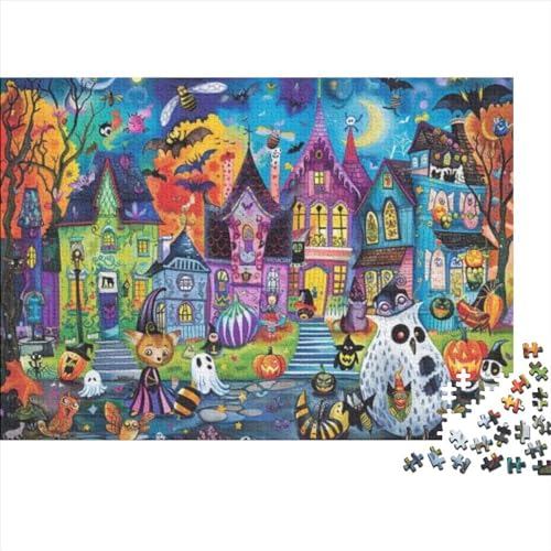 Happy Halloween 1000-teiliges Holzpuzzle Kunstpuzzle 1000-teiliges Puzzle 1000 Teile Heimdekoration Geeignet Für Kinder Ab 12 Jahren 500pcs (52x38cm) von KHHKJBVCE