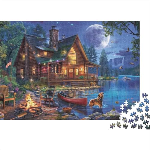 Moonlight Lodge Puzzle für Erwachsene, Puzzle mit 1000 Teilen, künstlerisches Puzzle, 1000-teiliges Puzzle, 1000 Teile, künstlerische Dekoration, geeignet für Kinder über 12 Jahre, 1000 Teile (75 x 50 von KHHKJBVCE