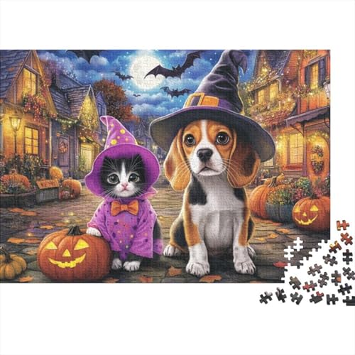 Puzzles 300 Teile Für Erwachsene Halloween Cats and Dogs 300-teiliges Puzzle. Spielzeug Zum Stressabbau 300pcs (40x28cm) von KHHKJBVCE