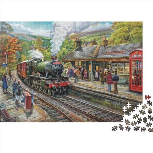 Steam Railway Station Puzzle Für Erwachsene, 500-teiliges Puzzle, Kunstpuzzle, 500-teiliges Puzzle, Holzpuzzle, Herausforderndes Puzzle, Geeignet Für Jugendliche Über 12 Jahre 500pcs (52x38cm) von KHHKJBVCE