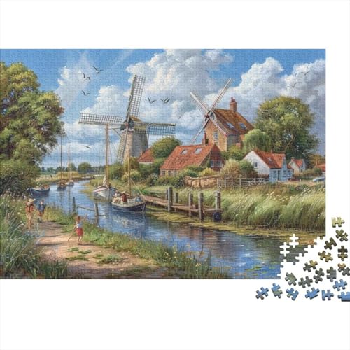 Windmill Town (7) Puzzle 1000 Teile Puzzle Für Erwachsene 1000 Teile Puzzles Lernspiele Für Erwachsene 1000 Puzzles Für Erwachsene Spielzeug Und Spiele 1000pcs (75x50cm) von KHHKJBVCE