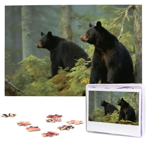 Black Bears Puzzles 1000 Teile Personalisierte Puzzles Fotos Puzzle für Familie Bilderpuzzle für Erwachsene Hochzeit Geburtstag (74,9 x 50 cm) von KHiry