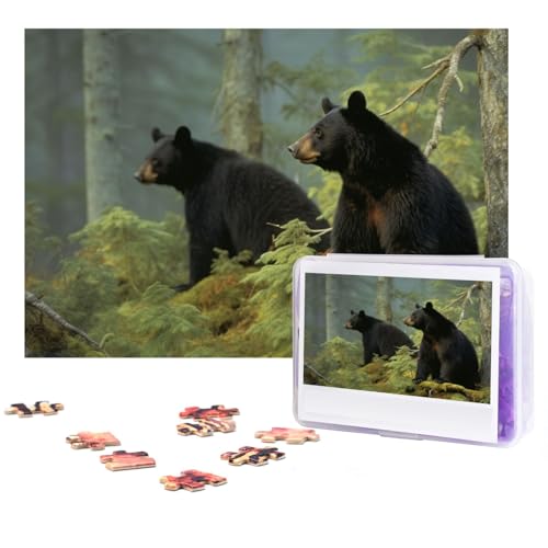 Black Bears Puzzles 300 Teile Personalisierte Puzzles Fotos Puzzle für Familie Bilderpuzzle für Erwachsene Hochzeit Geburtstag (38,1 x 25,4 cm) von KHiry