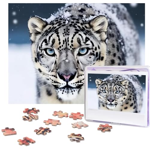 Blauäugiger Schneeleoparden-Puzzle, 500 Teile, personalisiertes Puzzle, Foto-Puzzle für Familie, Bilderpuzzle für Erwachsene, Hochzeit, Geburtstag (51,8 x 38,1 cm) von KHiry