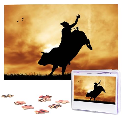 Cool Bull-Riding Puzzles 1000 Teile Personalisierte Puzzles Fotos Puzzle für Familie Bilderpuzzle für Erwachsene Hochzeit Geburtstag (74,9 x 50 cm) von KHiry