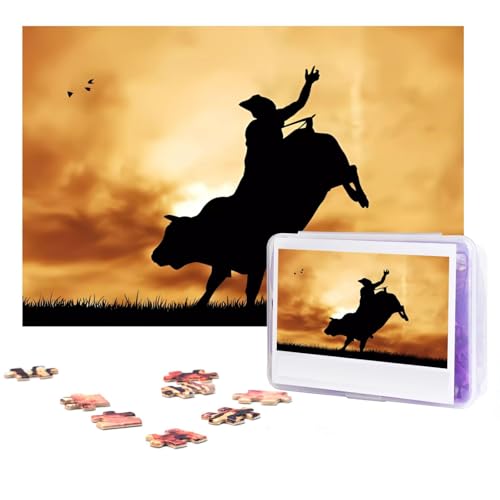 Coole Bull-Riding Puzzles 300 Teile Personalisierte Puzzles Fotos Puzzle für Familie Bilderpuzzle für Erwachsene Hochzeit Geburtstag (38,1 x 25,4 cm) von KHiry