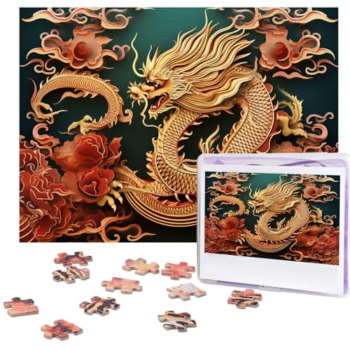Drachen-Puzzle, chinesischer Hintergrund, 500 Teile, personalisiertes Puzzle, Foto-Puzzle für Familie, Bilderpuzzle für Erwachsene, Hochzeit, Geburtstag (51,8 x 38,1 cm) von KHiry