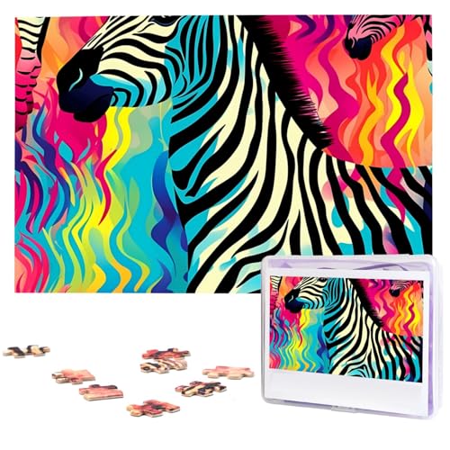 Farbiges Zebra-Puzzle, 1000 Teile, personalisiertes Puzzle, Foto-Puzzle für Familie, Bilderpuzzle für Erwachsene, Hochzeit, Geburtstag (74,9 x 50 cm) von KHiry