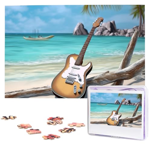 Gitarre am Strand Puzzles 1000 Teile Personalisierte Puzzles Fotos Puzzle für Familie Bilderpuzzle für Erwachsene Hochzeit Geburtstag (74,9 x 50 cm) von KHiry