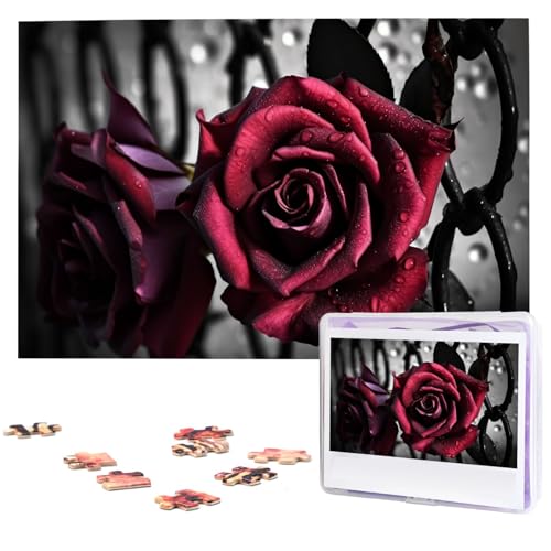 Gothic Rosen Puzzles 1000 Teile Personalisierte Puzzles Fotos Puzzle für Familie Bilderpuzzle für Erwachsene Hochzeit Geburtstag (74,9 x 50 cm) von KHiry