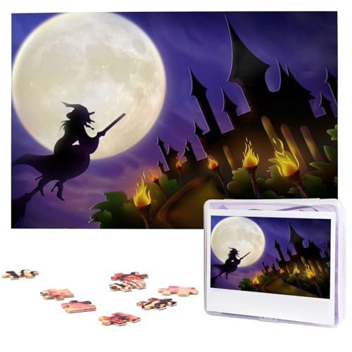 Hexenparty Halloween Puzzles 1000 Teile Personalisierte Puzzles Fotos Puzzle für Familie Bilderpuzzle für Erwachsene Hochzeit Geburtstag (74,9 x 50 cm) von KHiry