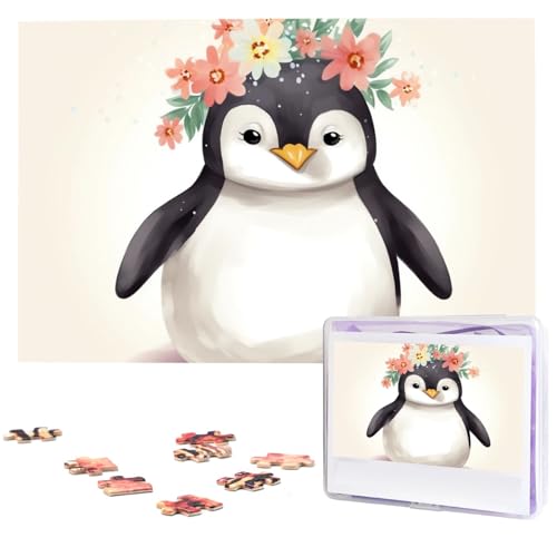 KHiry Puzzles, 1000 Teile, personalisiertes Puzzle, Pinguin mit Blumen, Fotopuzzle, herausforderndes Bild, Puzzle für Erwachsene, personalisierbares Puzzle mit Aufbewahrungstasche (74,9 x 50 cm) von KHiry