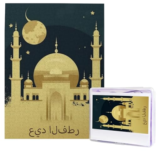 KHiry al-Fitr Karte mit Mond und Moschee Puzzles 500 Teile Personalisierte Puzzles Fotos Puzzle für Familie Bilderpuzzle für Erwachsene Hochzeit Geburtstag (74,9 x 50 cm) von KHiry