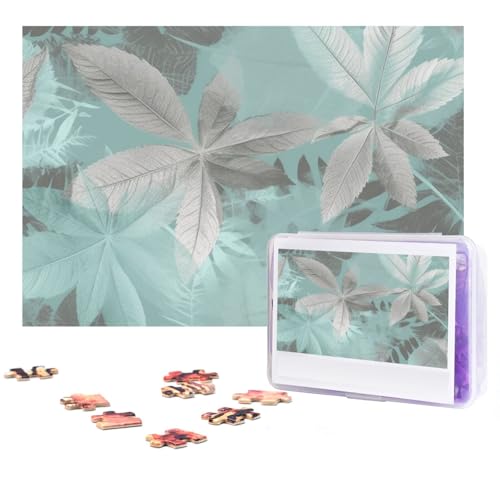 Mint Gray Leaves Puzzles 300 Pieces Personalized Jigsaw Puzzles Photos Puzzle for Family Picture Puzzle for Adults Wedding Birthday (38.1 cm x 25.4 cm) von KHiry