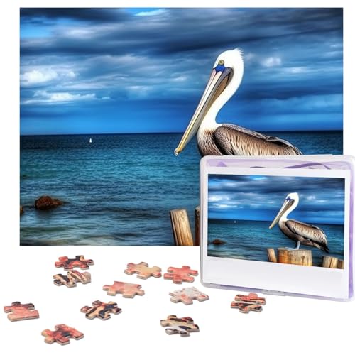 Pelican Bird Blue Sea Air Puzzles 500 Teile Personalisierte Puzzles Fotos Puzzle für Familie Bilderpuzzle für Erwachsene Hochzeit Geburtstag (51,8 x 38,1 cm) von KHiry