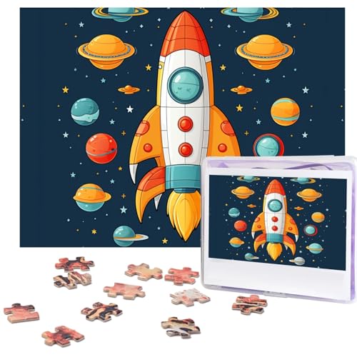 Rakete Clipart Raumschiff-Puzzle, 500 Teile, personalisierte Puzzles, Fotos, Puzzle für Familie, Bilderpuzzle für Erwachsene, Hochzeit, Geburtstag (51,8 x 38,1 cm) von KHiry