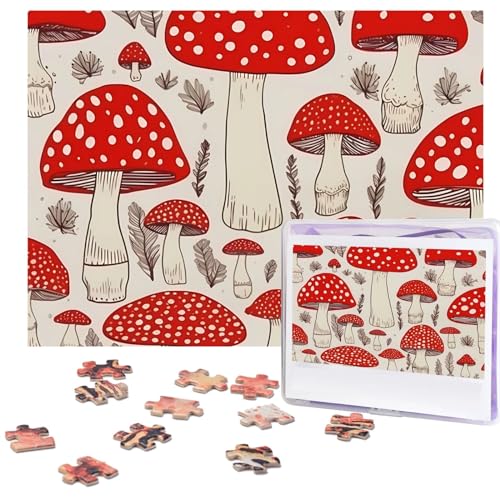 Rot-weißer Pilz-Puzzle, 500 Teile, personalisierbar, Foto-Puzzle für Familie, Bilderpuzzle für Erwachsene, Hochzeit, Geburtstag (51,8 x 38,1 cm) von KHiry