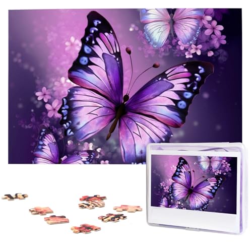 Schöne lila Schmetterling Kunst Puzzles 1000 Teile personalisierte Puzzles Fotos Puzzle für Familie Bild Puzzle für Erwachsene Hochzeit Geburtstag (74,9 x 50 cm) von KHiry