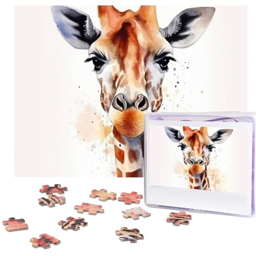 Stilvolle Aquarell-Giraffen-Puzzle, 500 Teile, personalisiertes Puzzle, Foto-Puzzle für Familie, Bilderpuzzle für Erwachsene, Hochzeit, Geburtstag (51,8 x 38,1 cm) von KHiry