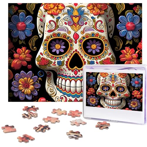 Sugar Skulls Puzzles 500 Teile Personalisierte Puzzles Fotos Puzzle für Familie Bilderpuzzle für Erwachsene Hochzeit Geburtstag (51,8 x 38,1 cm) von KHiry