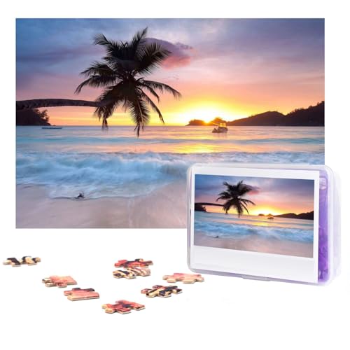 Sunrise Tropical Island Puzzles 300 Teile Personalisierte Puzzles Fotos Puzzle für Familie Bilderpuzzle für Erwachsene Hochzeit Geburtstag (38,1 x 25,4 cm) von KHiry