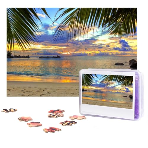 Tropischer Strand Küste Sonnenuntergang Puzzles 300 Teile Personalisierte Puzzles Fotos Puzzle für Familie Bilderpuzzle für Erwachsene Hochzeit Geburtstag (38,1 x 25,4 cm) von KHiry